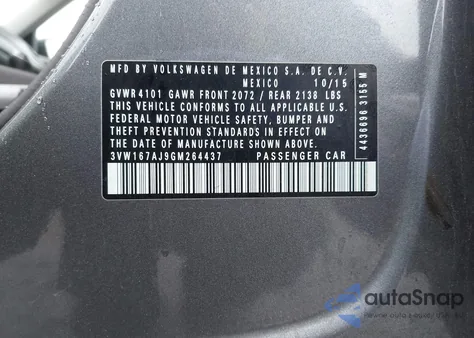 2016 Volkswagen Jetta 1.4T S z USA, uszkodzony, nr VIN 3VW167AJ9GM264437